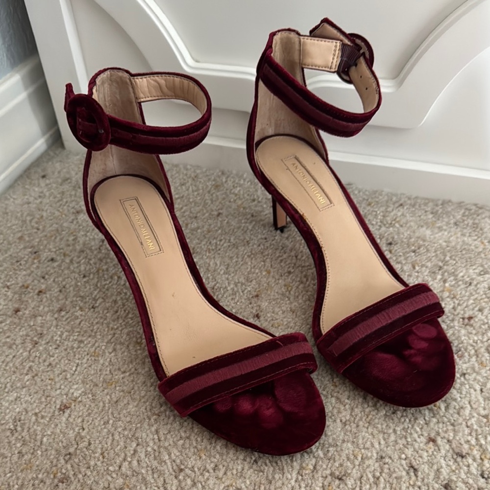 Elegant Burgundy Ankle Strap Heels